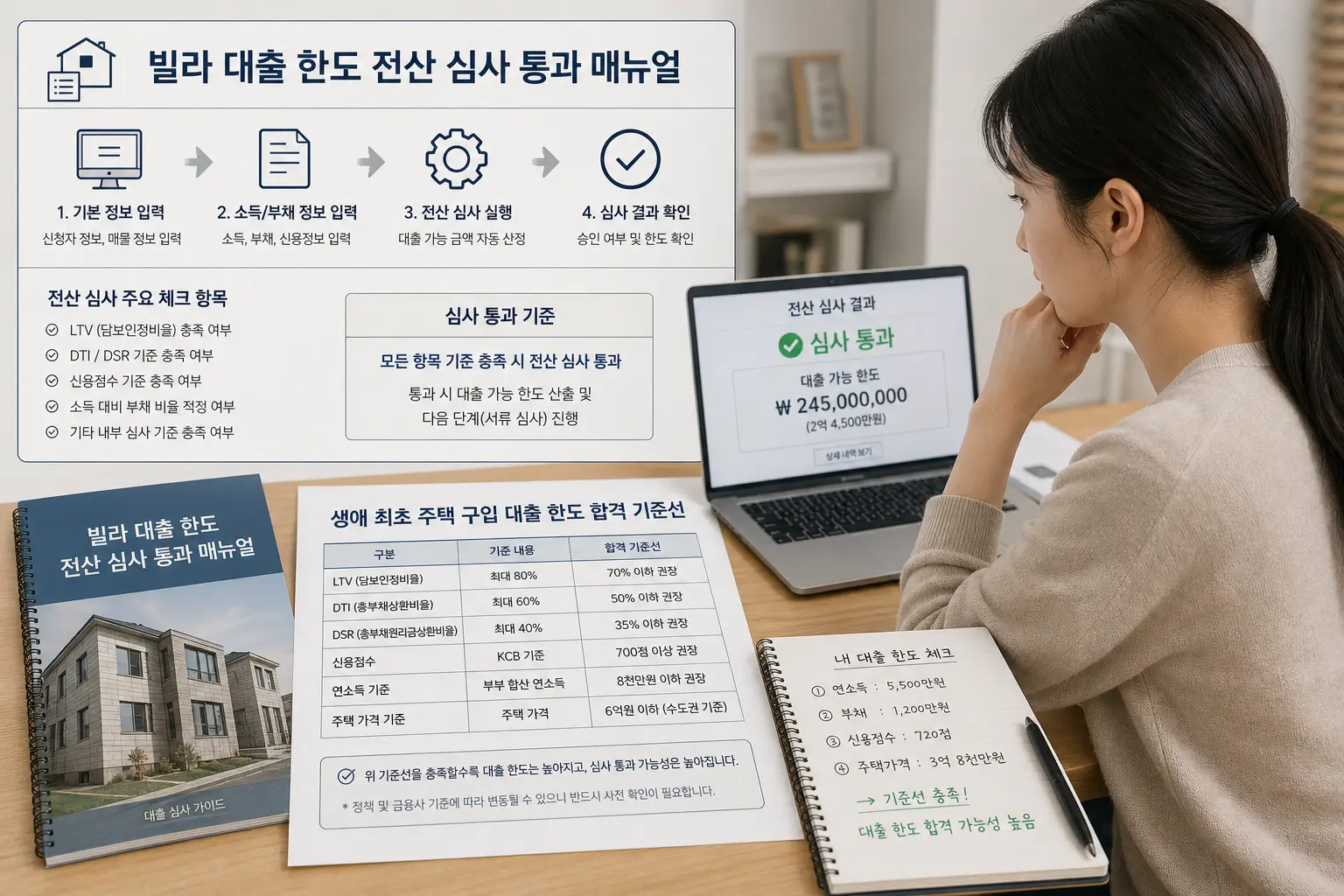 빌라 대출 한도 전산 심사 통과 매뉴얼과 생애 최초 주택 구입 대출 한도 합격 기준선을 확인하는 매수자