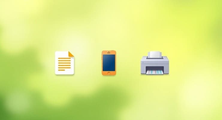 주민등록등본서류, 스마트폰, 프린터기가 있습니다.