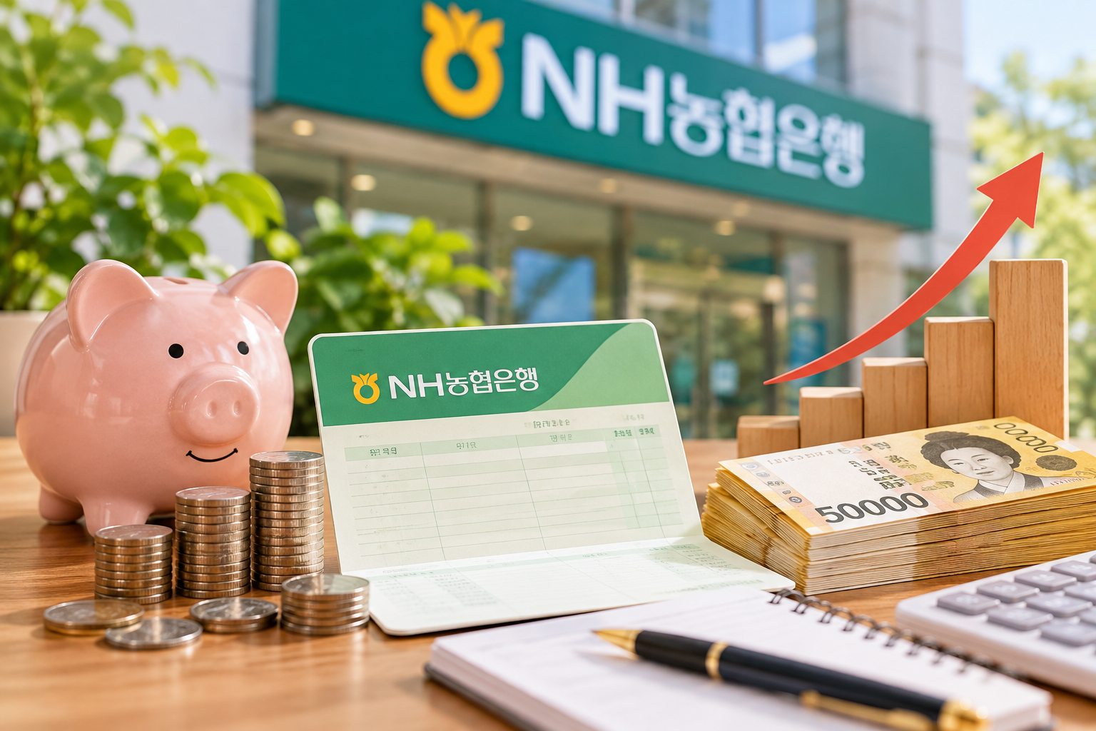 농협 정기적금 금리 인상과 은행 적금 이자를 알아보는 금융 이미지