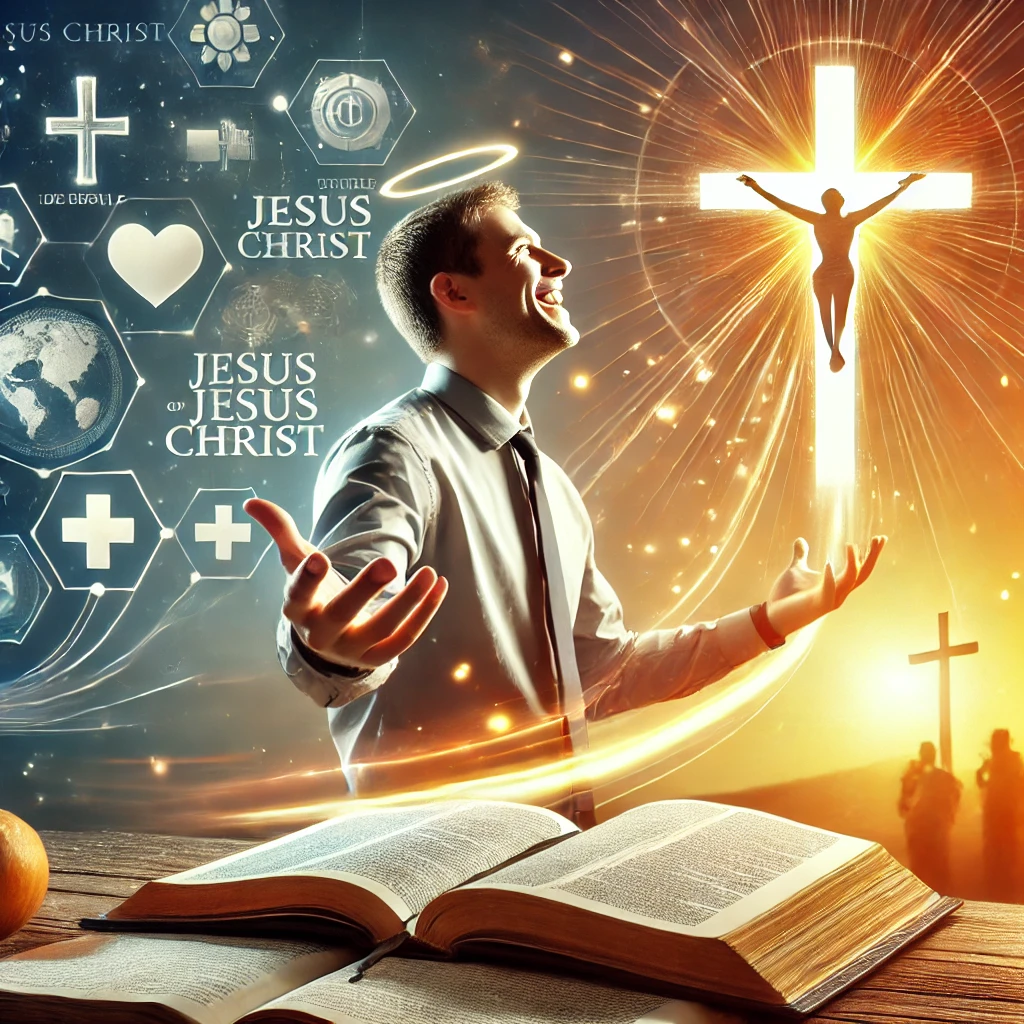 Here is the inspiring image depicting a person joyfully sharing the Gospel, with a clear focus on Jesus Christ as the center of the message, inspired by Galatians 1:11-12. The scene conveys joy, dedication, and passion for spreading the true Gospel.