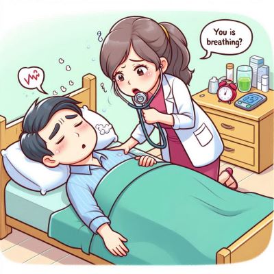 수면무호흡증환자를 살펴보고 있다.