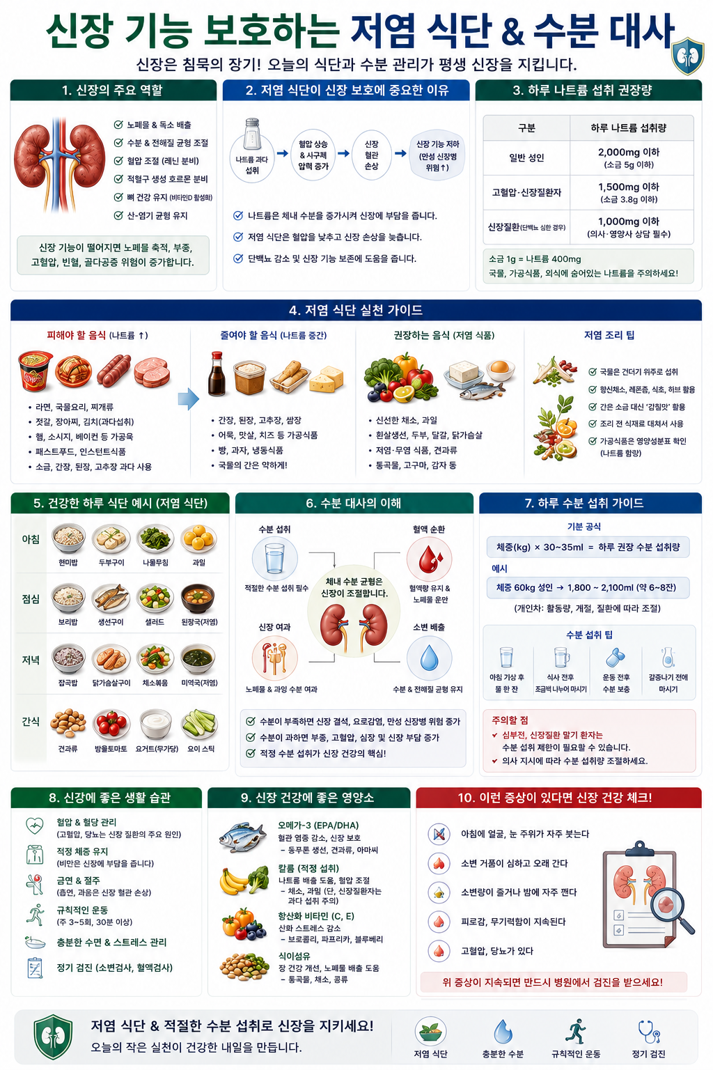 신장 기능 보호하는 저염 식단 수분 대사
