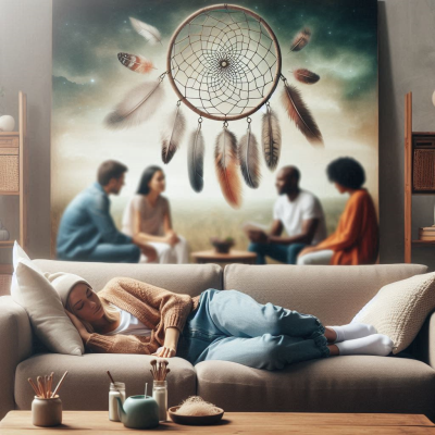 편안한 분위기 속에서 꿈을 해석하는 사람들의 모습입니다.