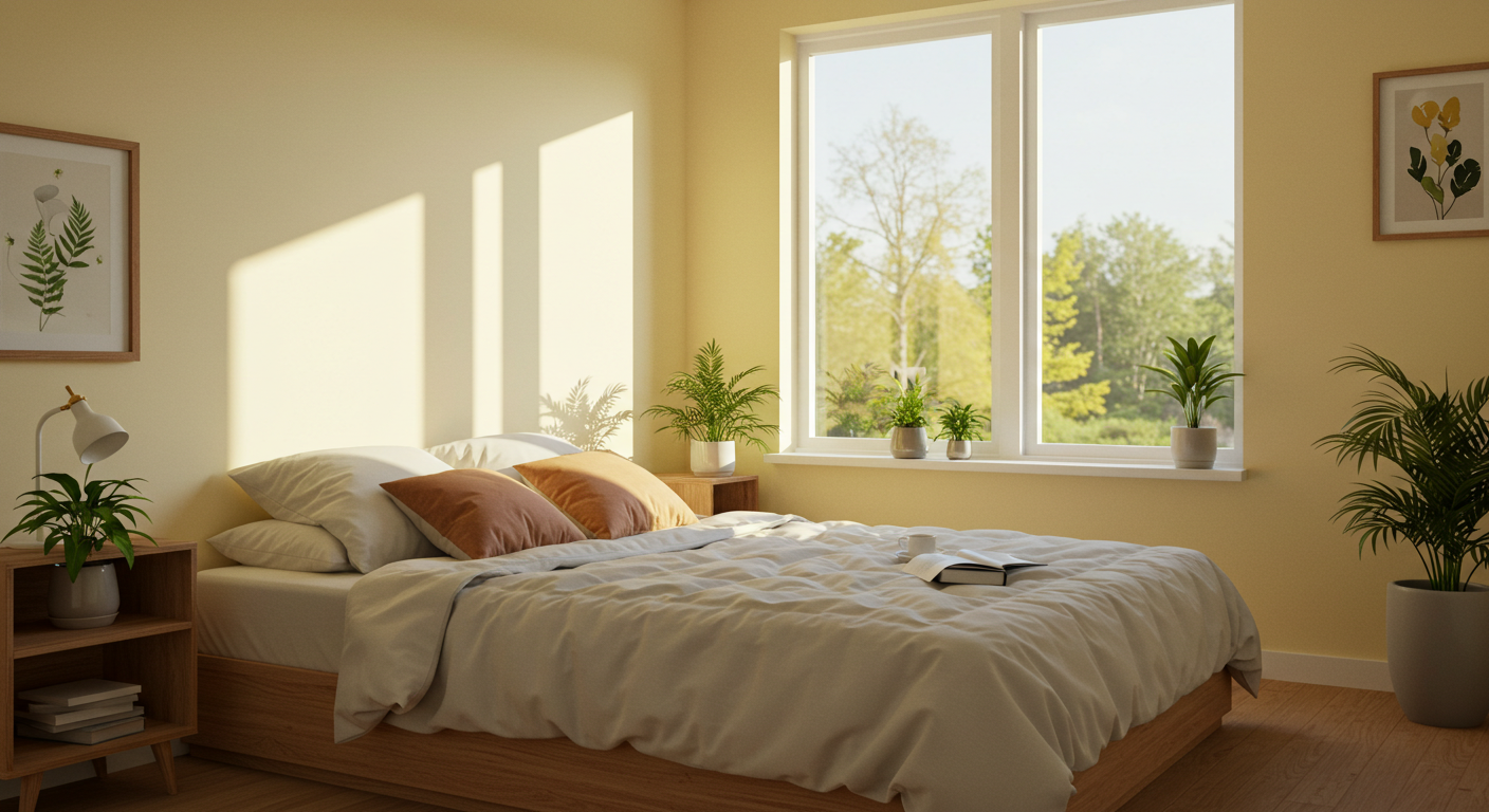 아침 햇살이 드는 침대방