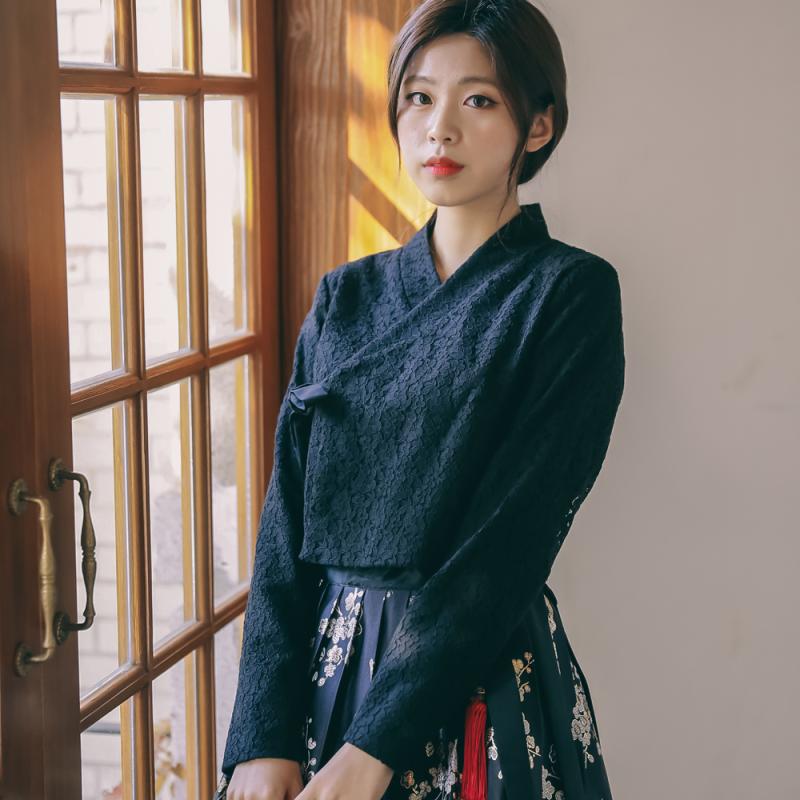 생활한복 레이스저고리 눈솔 블랙