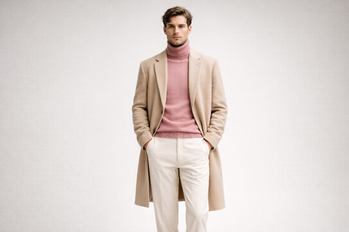 베이지와 더스티 핑크를 활용한 남성복 톤온톤 레이어드 스타일링의 정석.