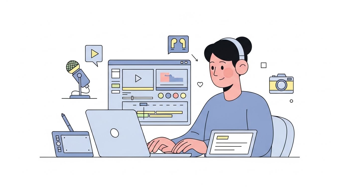 콘텐츠와 기술로 일하는 프리랜서의 모습, 장소에 구애받지 않는 직업을 선택해야 합니다.