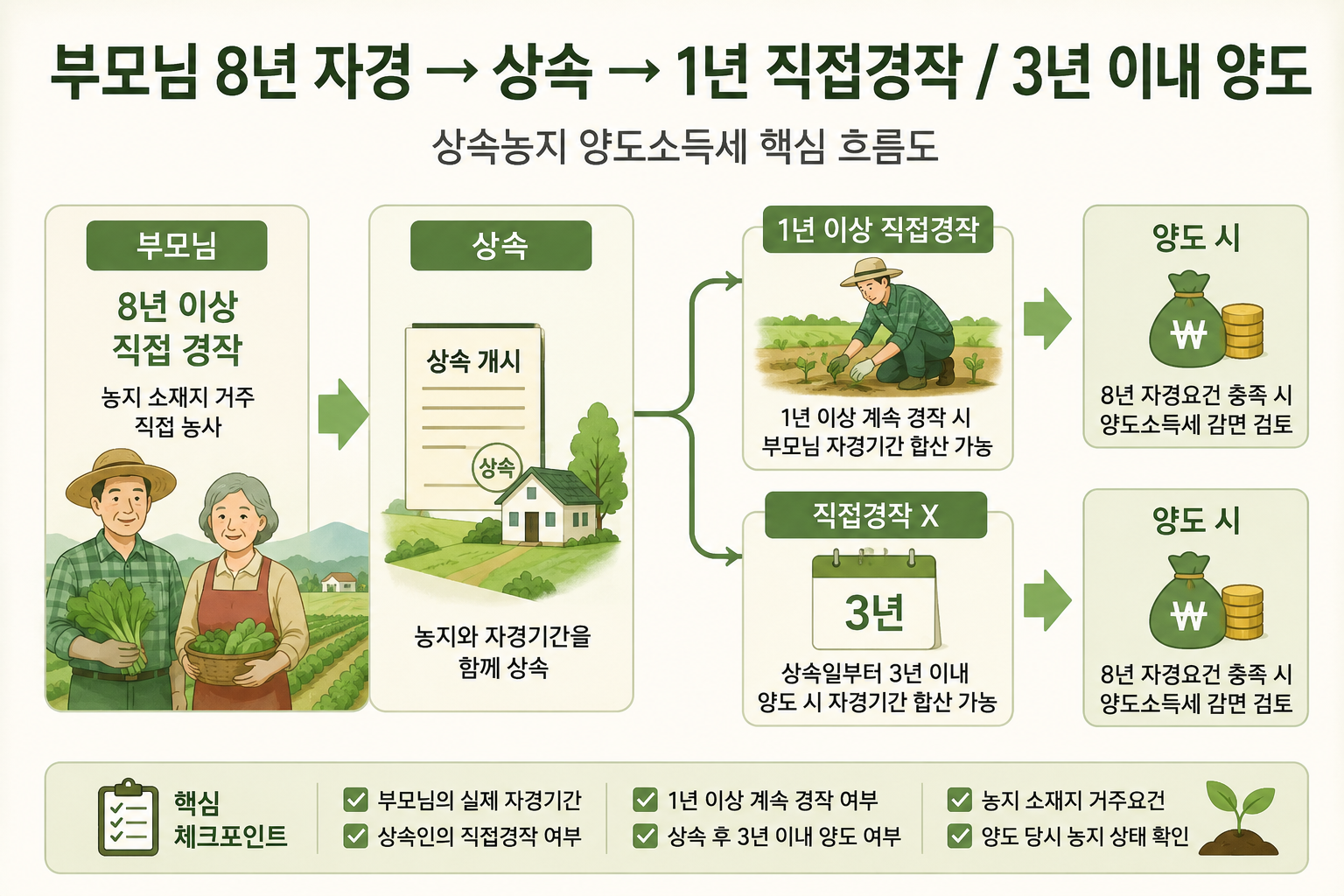 상속농지 피상속인 자경기간 승계 요건 상속 후 3년 이내 매도 규정 상세도