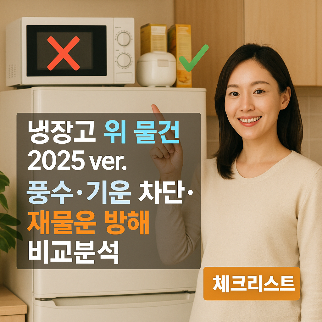 냉장고 위 물건 2025 ver. ｜ 풍수&middot;기운 차단&middot;재물운 방해 비교분석