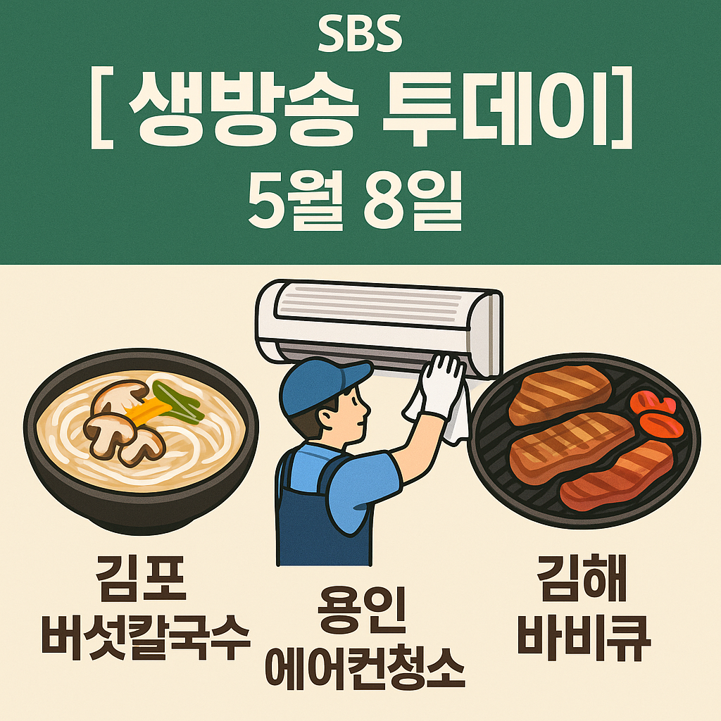 [생방송 투데이 5월 8일] 김포 버섯칼국수, 용인 에어컨청소, 김해 바비큐