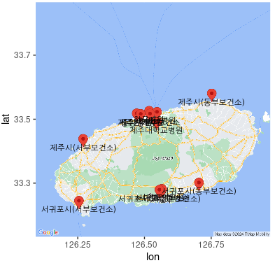 선별진료소 위치_제주 선별진료소 마커 표기