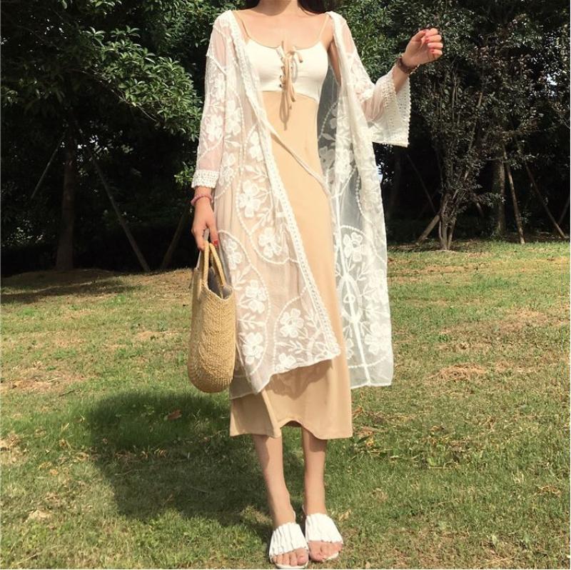 루즈핏 레이스 로브가디건 비치 롱가디건