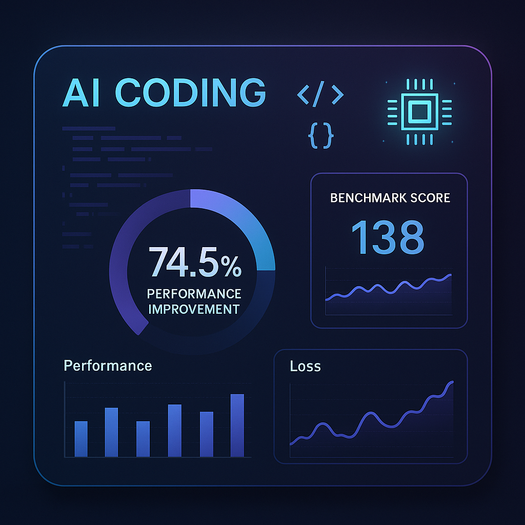 Claude Opus 4.1 AI model performance dashboard showing 74.5% SWE-bench score and coding capabilities improvement metrics