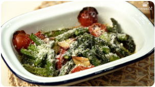 Korean cuisine-Grilled asparagus tomatoes & stir-fried asparagus garlic