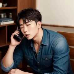 심가한-모습으로-전화통화를-하는-남색-청자켓을-입은-남성