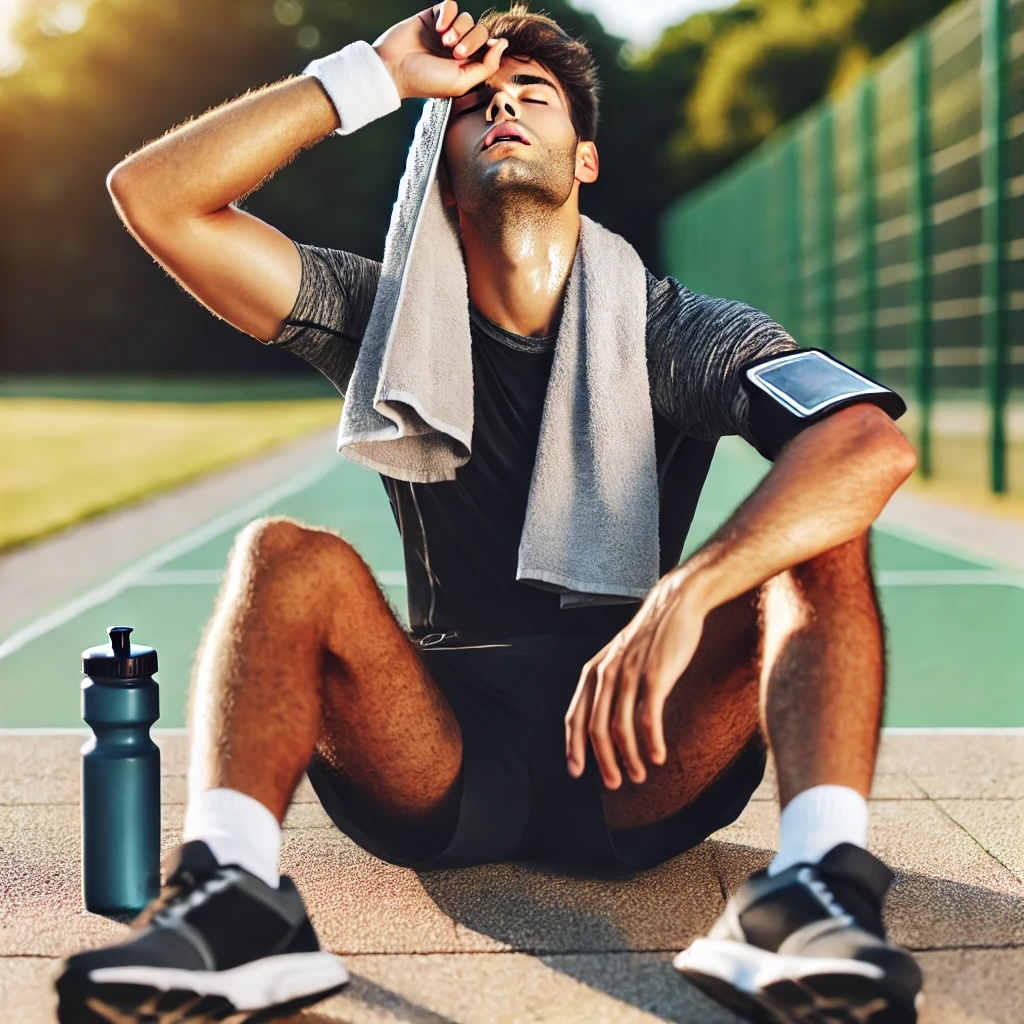 러닝 직후 지친 모습을 보여주는 이미지 사진