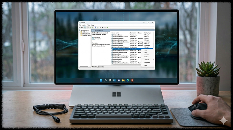 윈도우 서비스 설정에서 디펜더 서비스를 확인하는 모습
