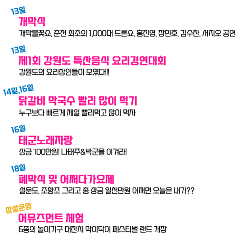 춘천 닭갈비축제 전체 일정2