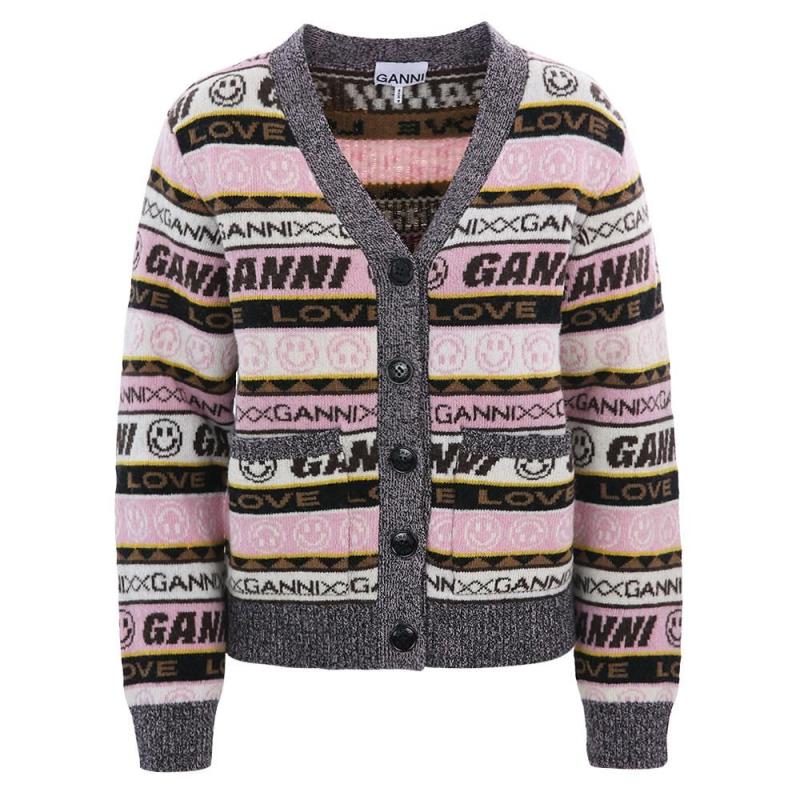 GANNI 그래픽 여자 울 가디건 레귤러핏 K1830 554