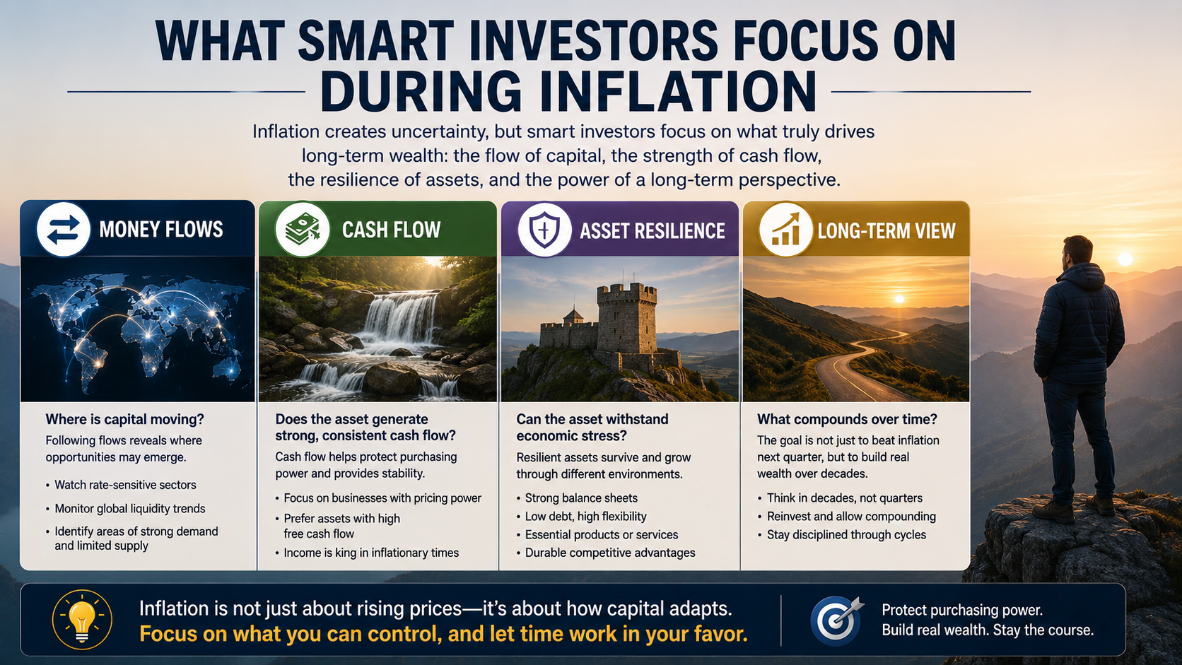 Long-term investor perspective focusing on capital flows, cash flow, asset resilience, and wealth preservation during inflation