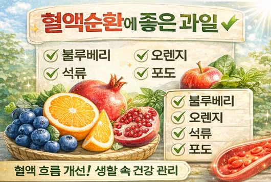 혈액순환에 좋은 과일을 표현한 사진