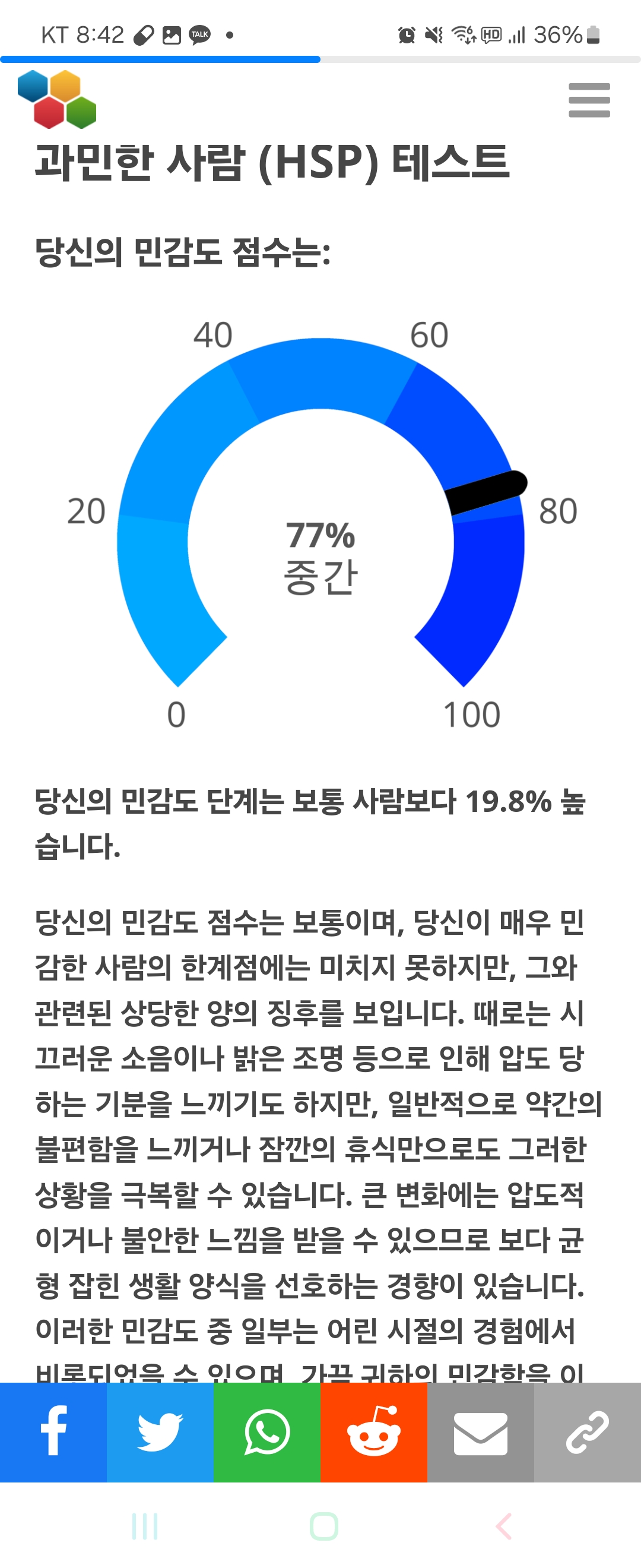 hsp 테스트 결과 후기