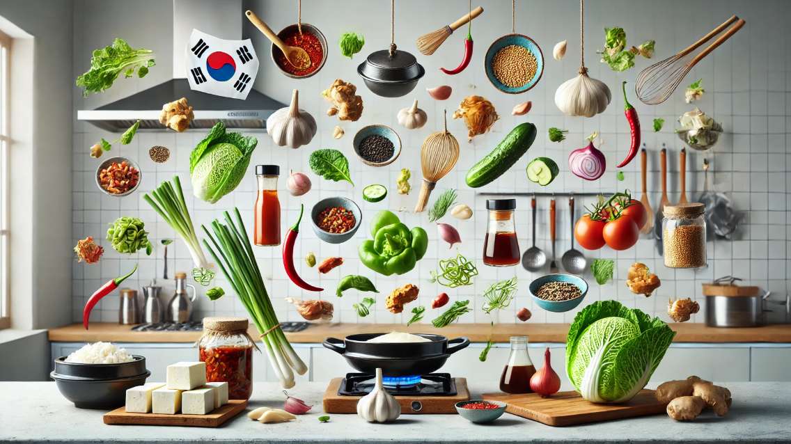 공중에 떠 있는 한식 식재료 사진