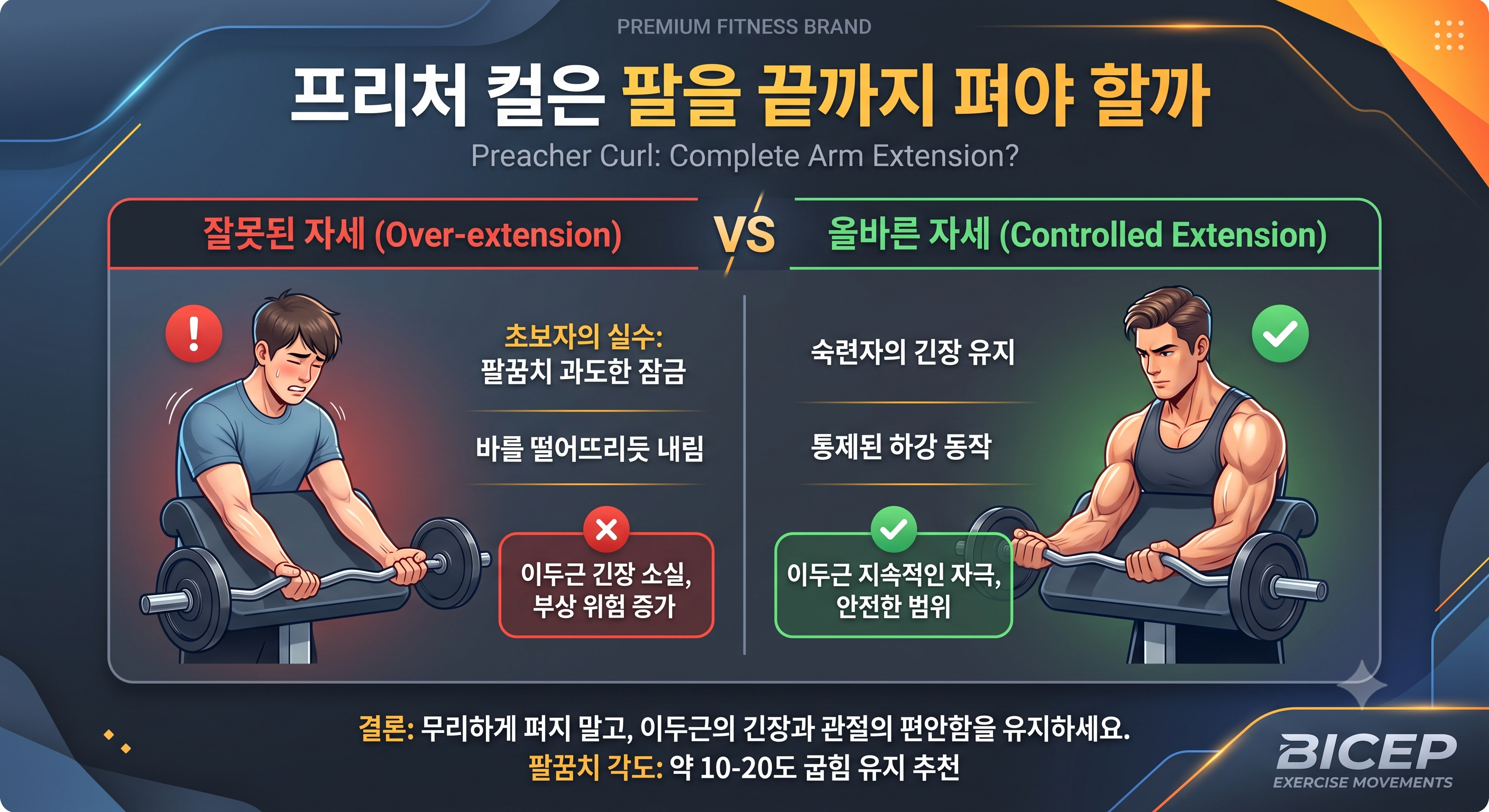 프리처 컬은 팔을 끝까지 펴야 할까