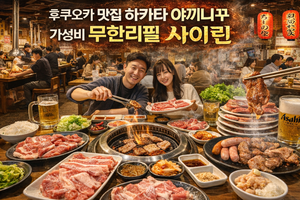 후쿠오카 하카타 야끼니꾸 사이린 무한리필 가성비 맛집 완벽 정리