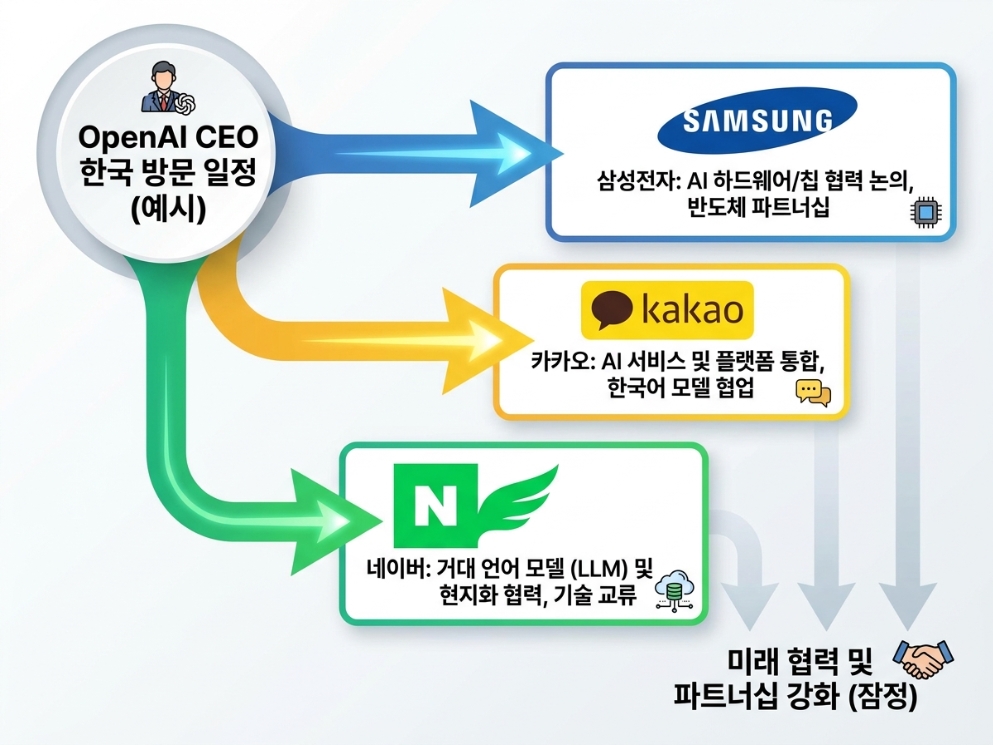 오픈AI CEO 한국 방문 일정 인포그래픽 스타일