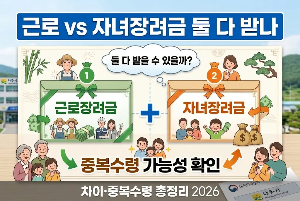근로,자녀장려금 차이 중복수령 이미지