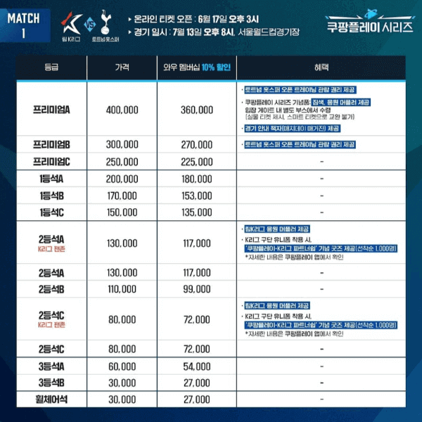 쿠팡플레이 시리즈 토트넘 뮌헨 티켓팅 예매(일정, 방법, 좌석, 가격)