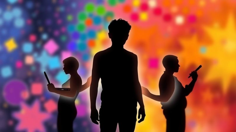 여러 개의 빛나는 윤곽선으로 표현된 사람 실루엣