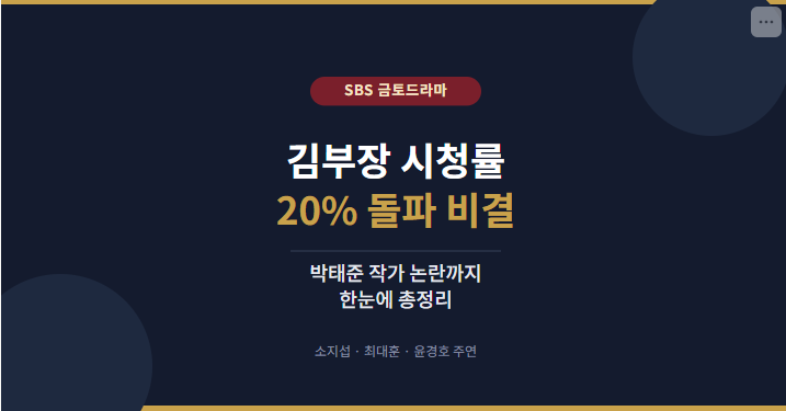 김부장 1회 내용 시청률 20% 돌파 비결