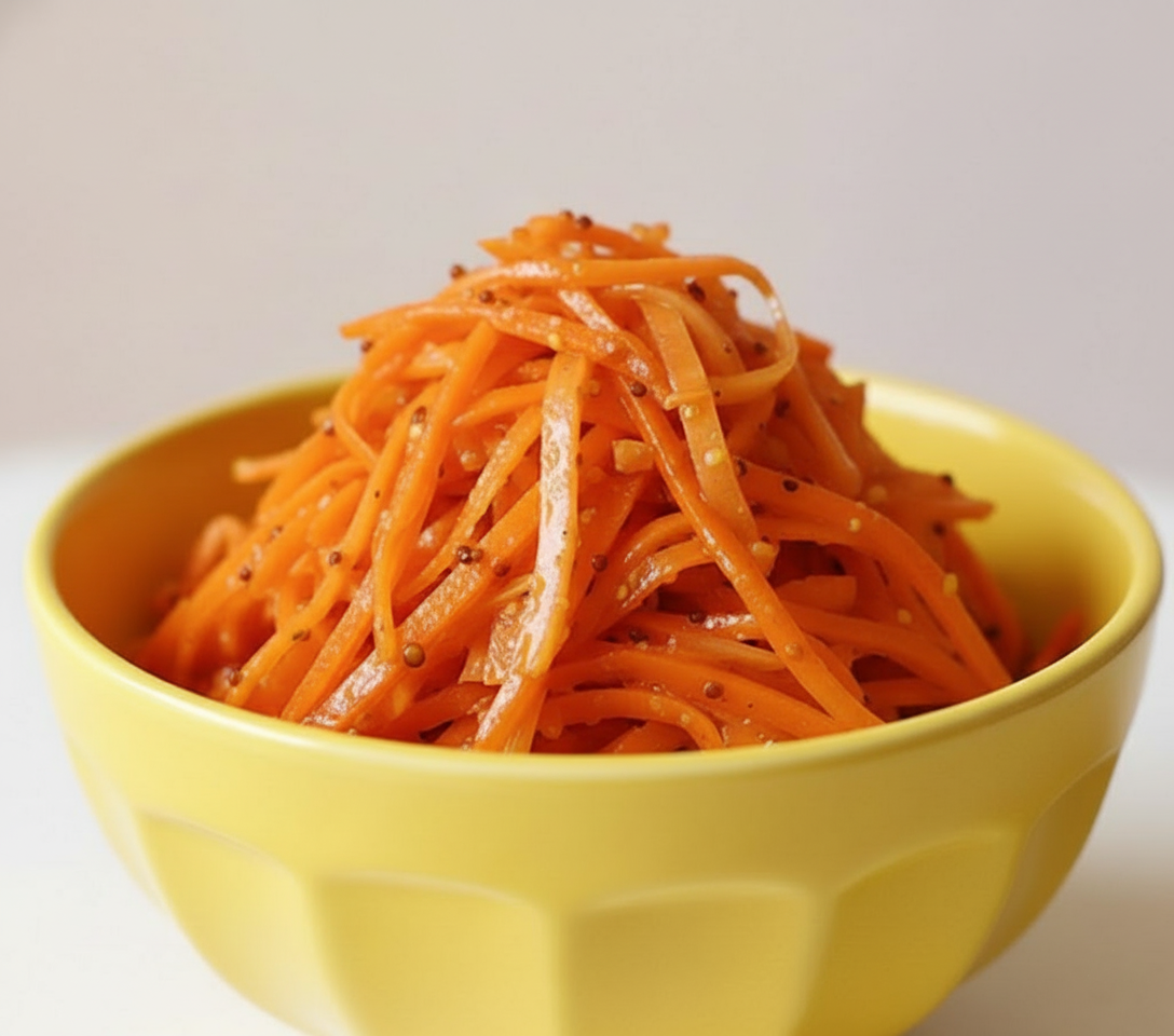 노란 사기그릇에 수북히 담긴 당근라페.