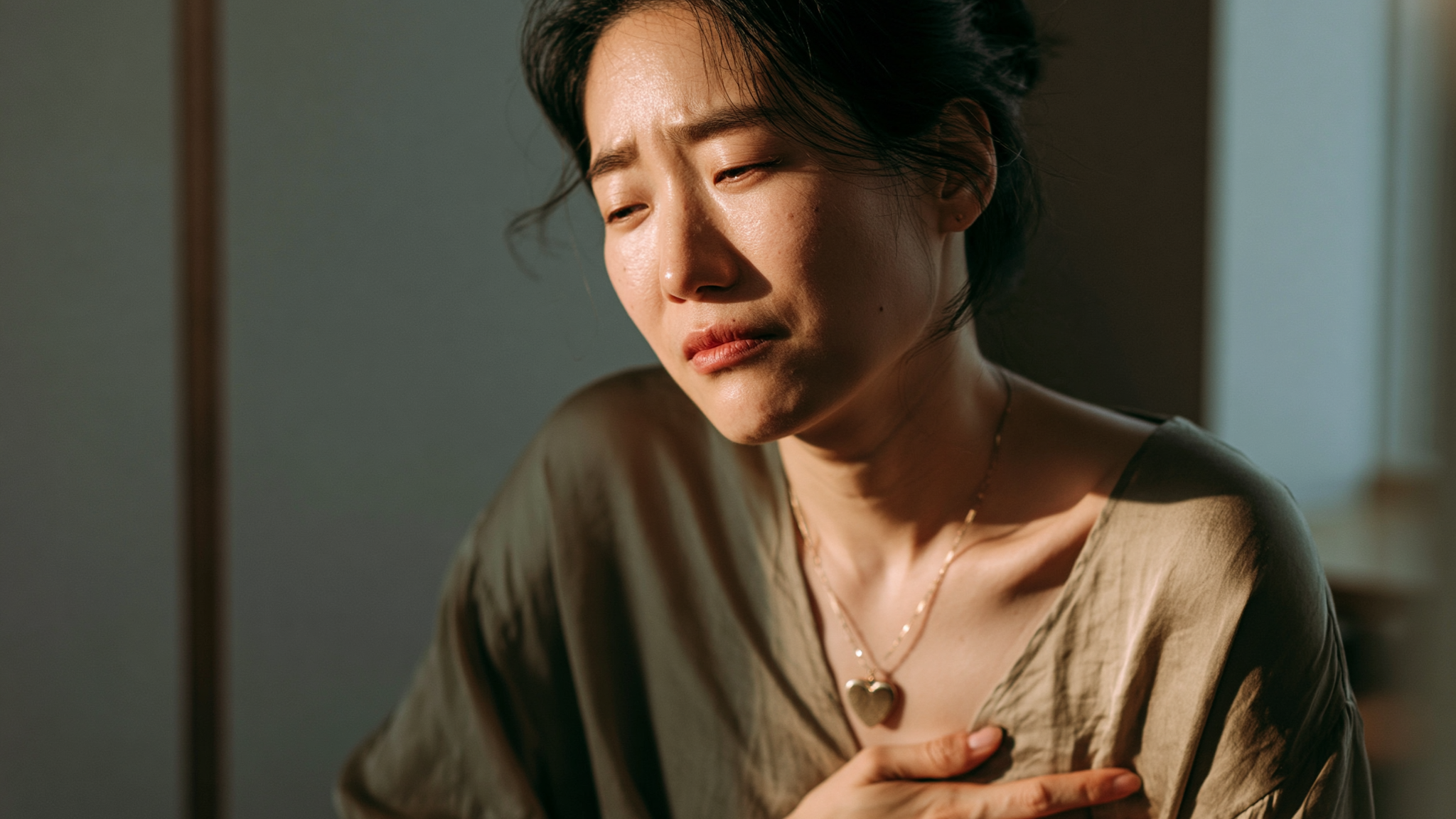 가슴 불편감을 느끼는 모습을 표현한 역류성 식도염 관련 이미지