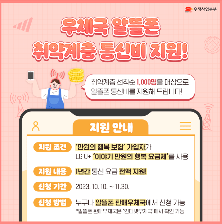 우체국 알뜰폰 통신비 지원
