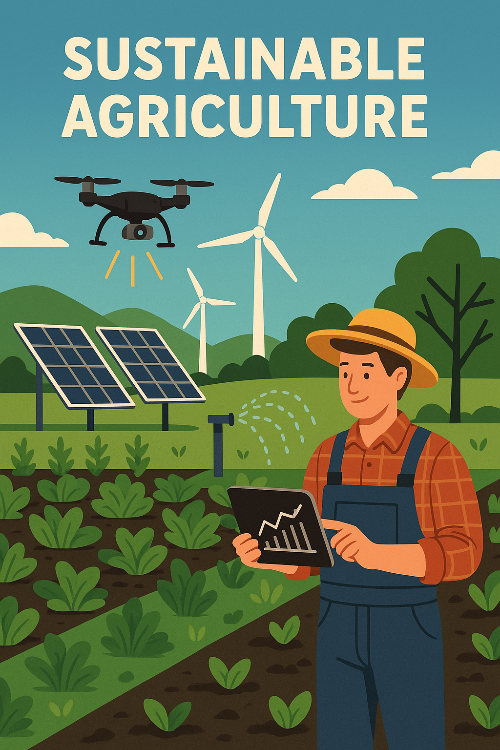 지속 가능한 농업을 주제로 한 디지털 일러스트