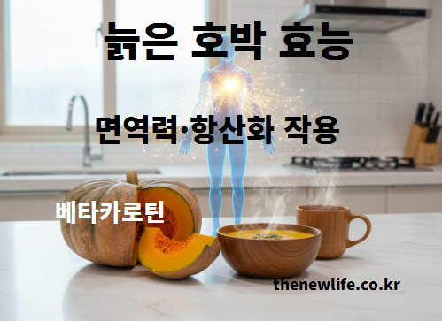 베타카로틴이 풍부한 늙은 호박이 면역력과 항산화 작용에 도움을 주는 모습을 표현한 이미지