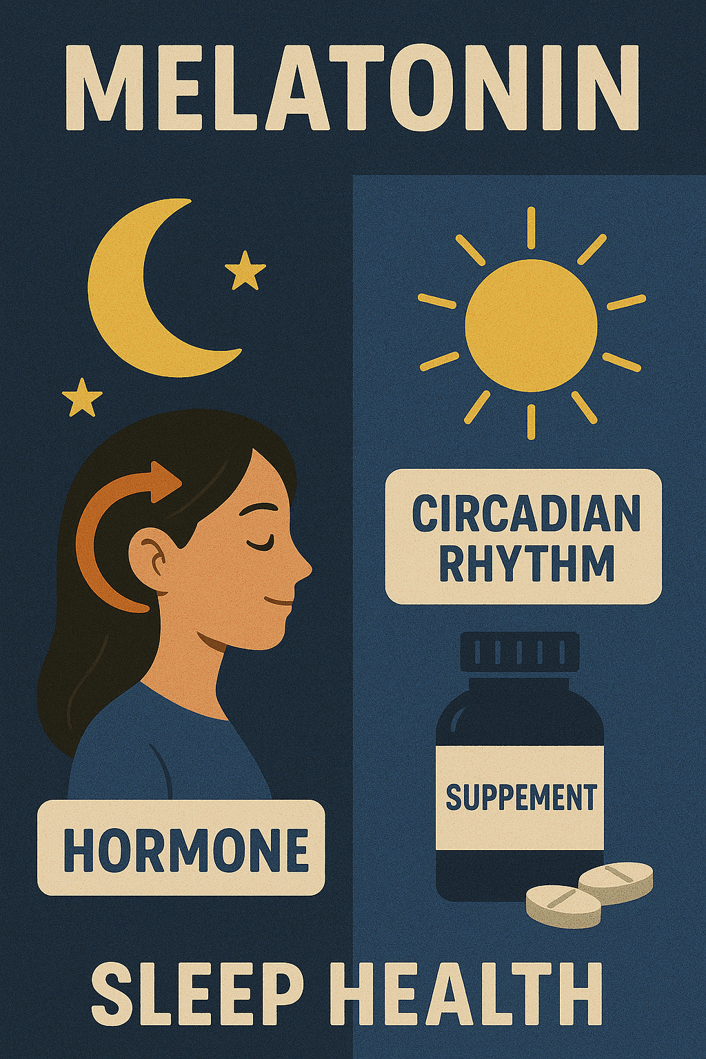 멜라토닌과 수면건강에 대해 호르몬과 생체리듬 보충제 의 연관성에 대한 이미지