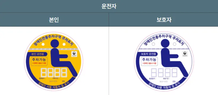 장애인 주차 스티커 본인용 및 보호자용
