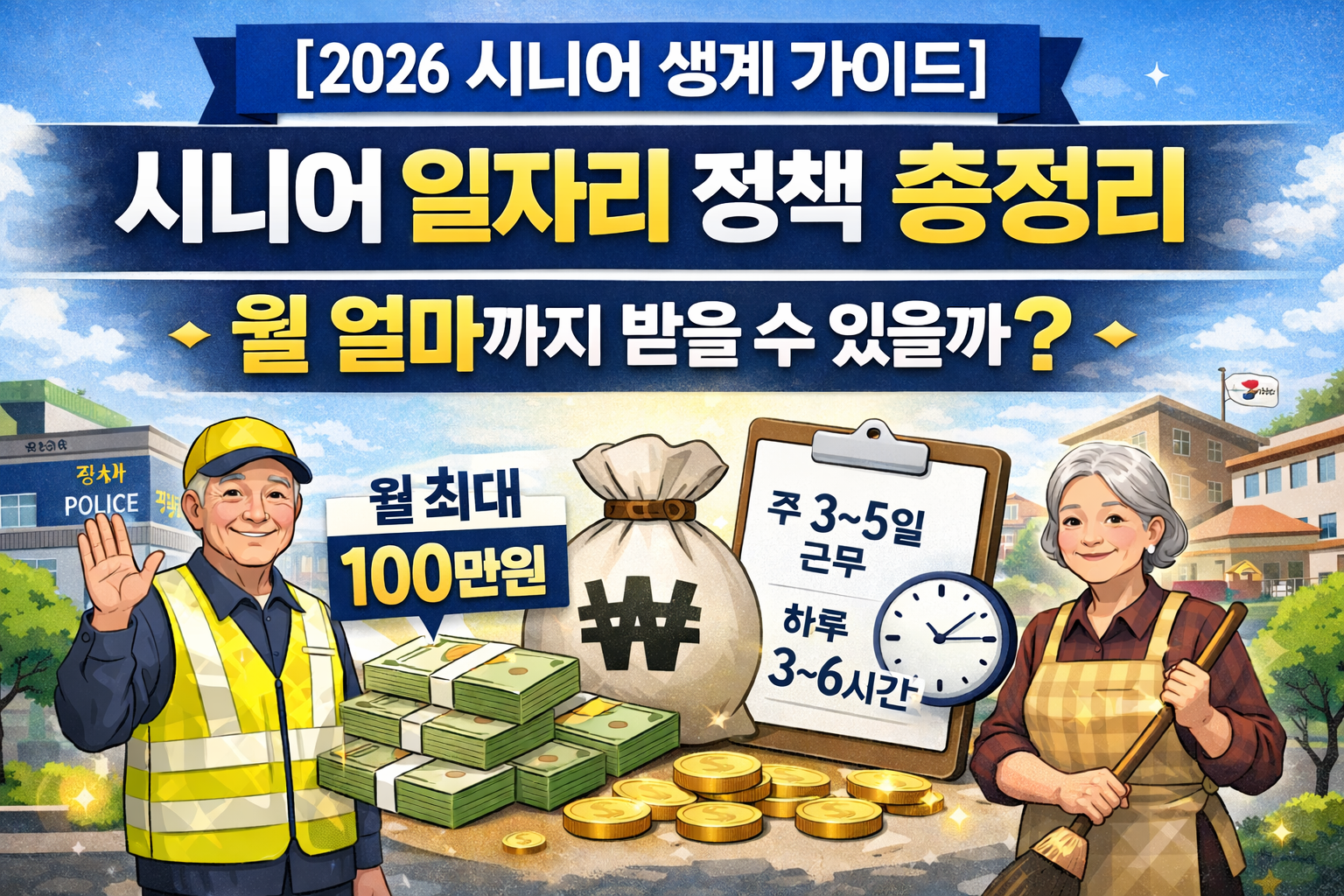 2026년 시니어 일자리 정책과 근무 형태, 월 급여 수준을 안내하는 정보형 썸네일