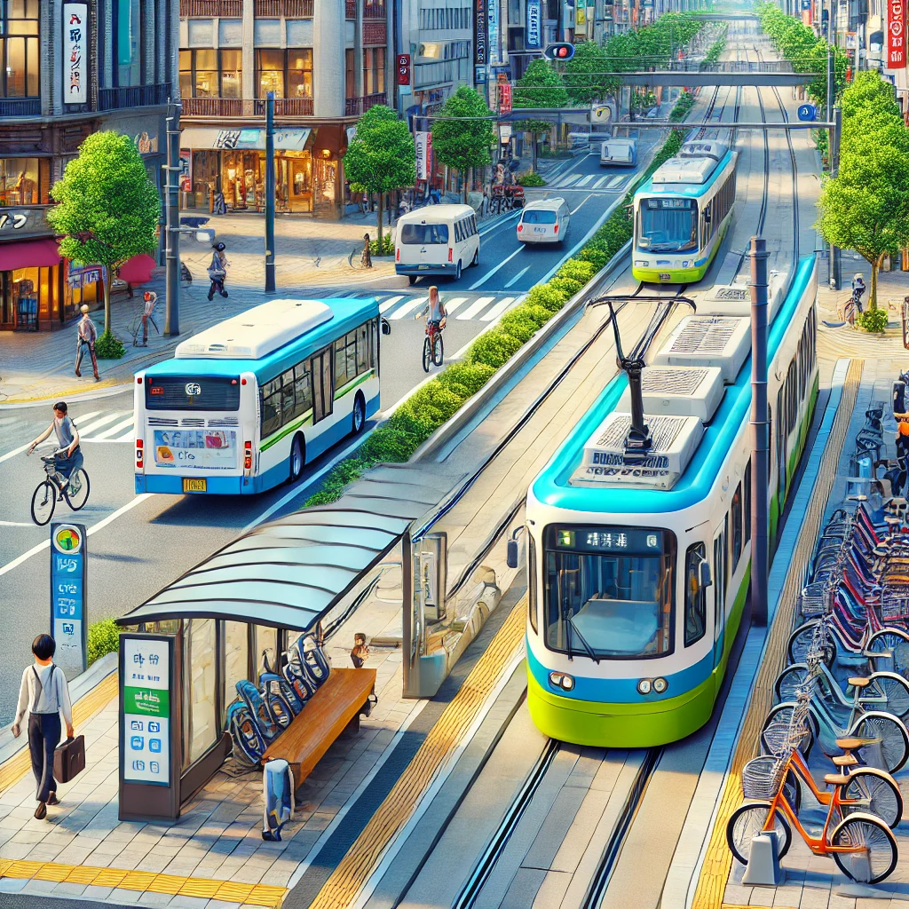 오카야마 시내 대중교통 (버스, 트램, 자전거 대여소) 이미지