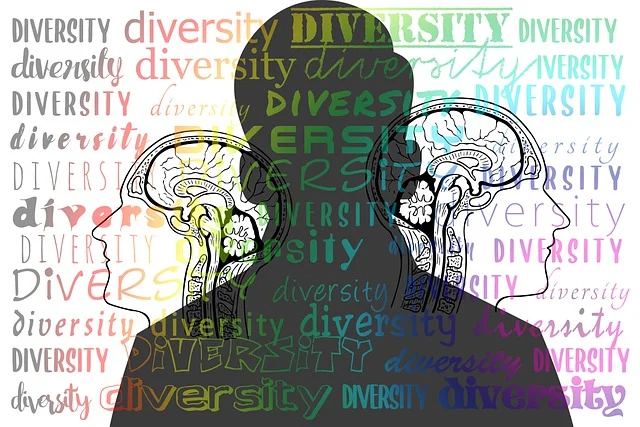 다양성 단어 실루엣 사람 뇌