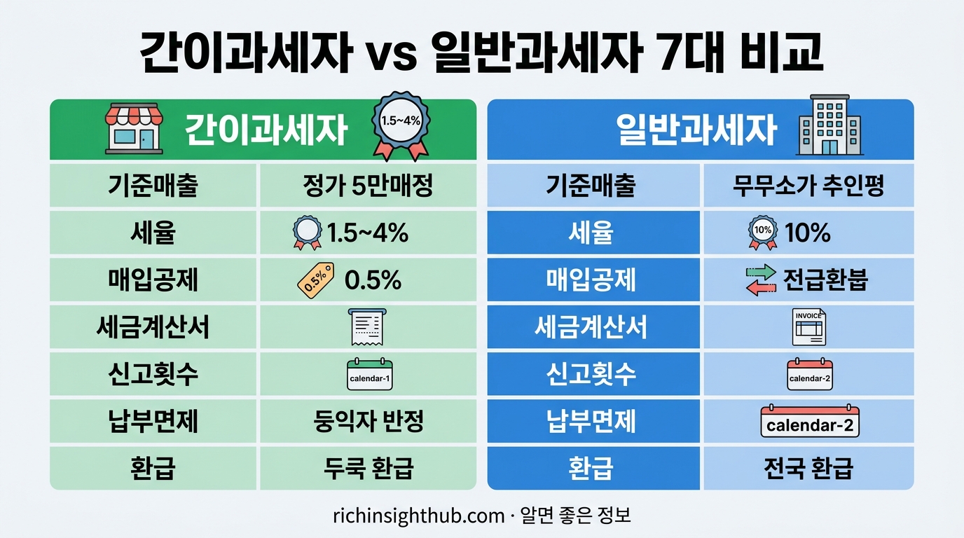 간이과세자 일반과세자 7가지 항목 비교