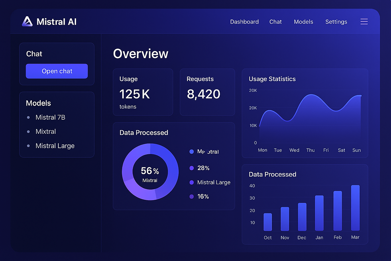 Mistral AI 고급 기능 대시보드 인터페이스