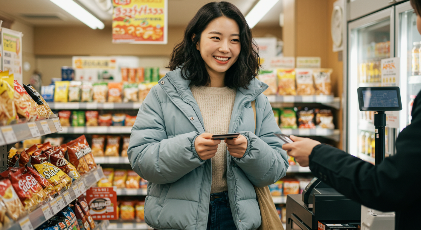 편의점에서 쇼핑을 즐기는 여자