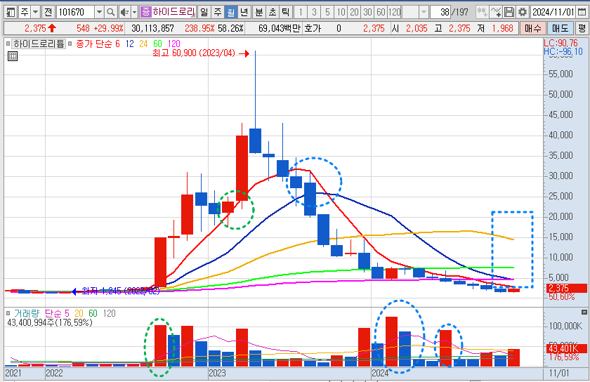 하이드로리튬 월봉 차트 분석