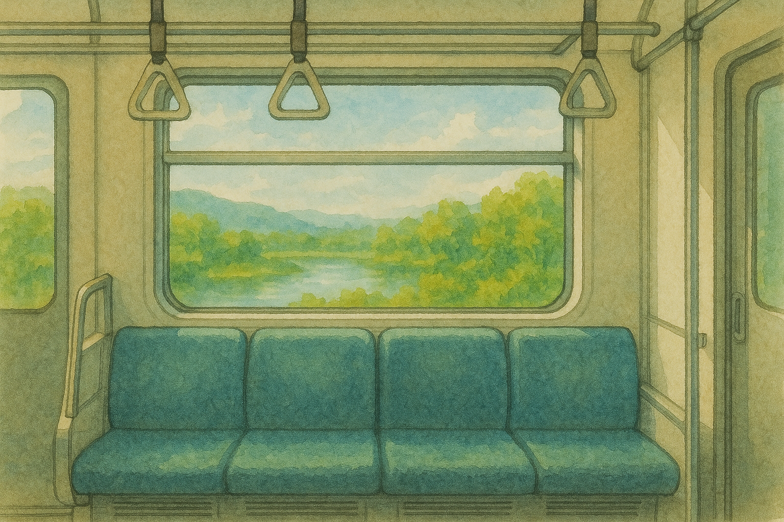 기차 창문 너머의 풍경