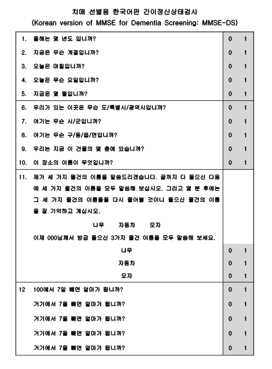 치매선별 검사지